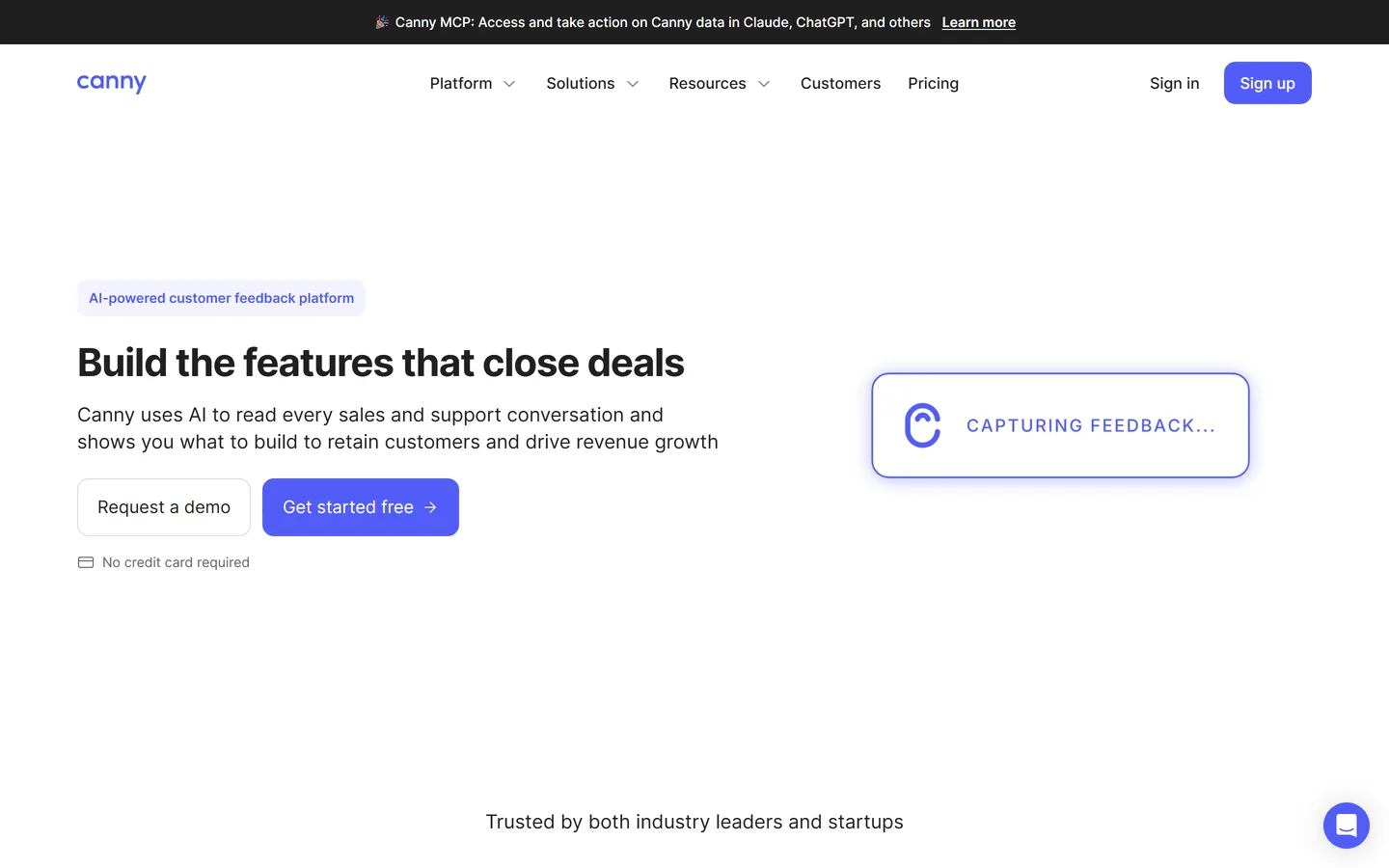 Canny homepage — public feature request board with vote-based roadmap