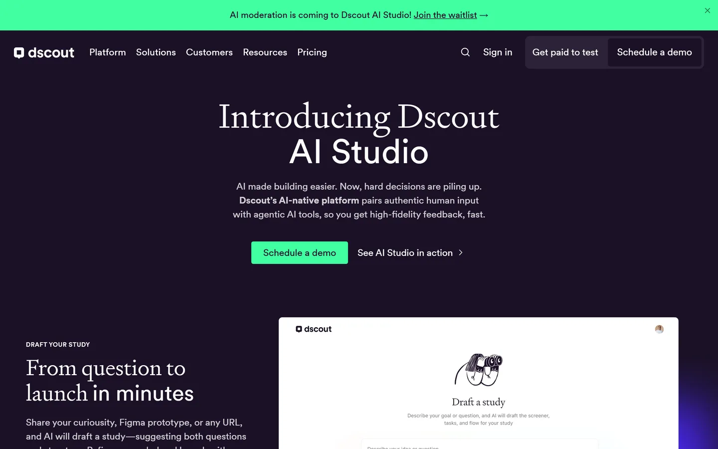 Dscout homepage — mobile diary studies and in-context customer research