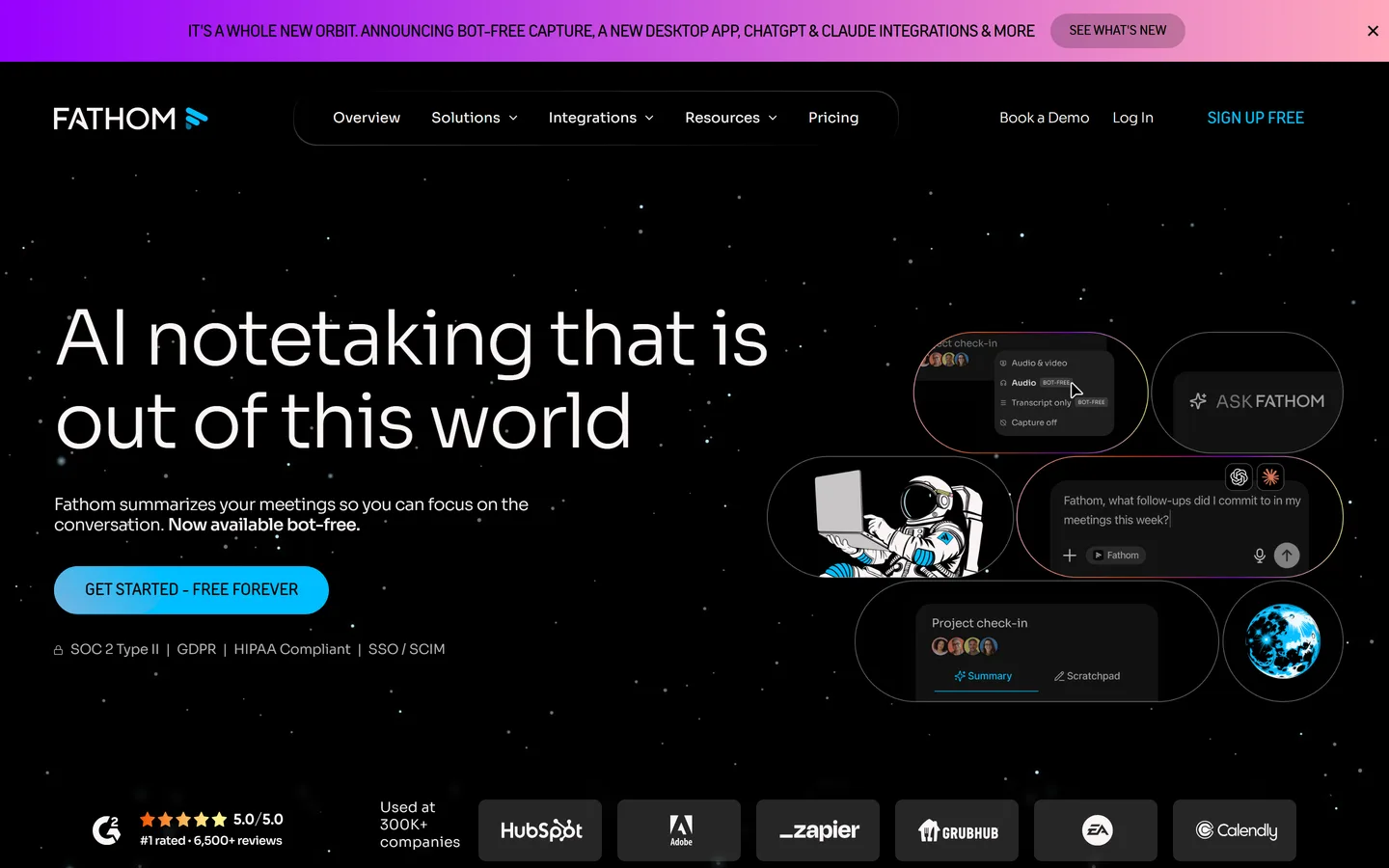 Fathom homepage — free AI notetaker with unlimited recording