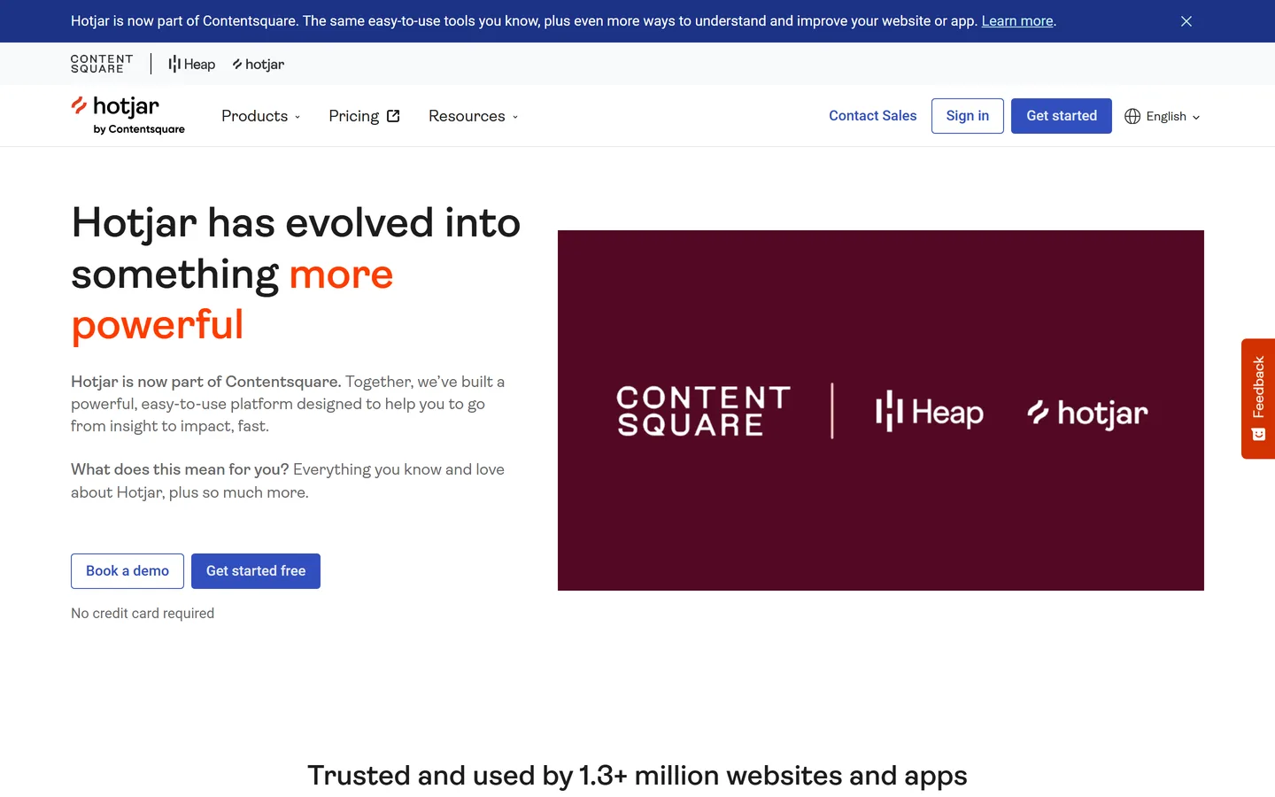 Hotjar homepage — session recordings, heatmaps, and on-site feedback for product teams