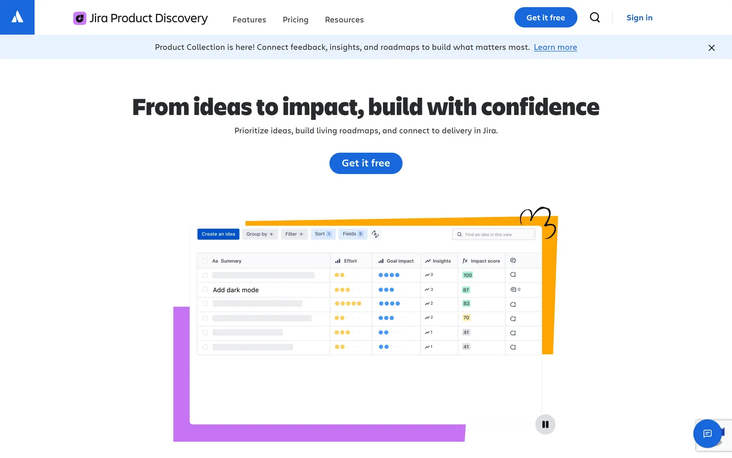 Jira Product Discovery homepage — idea prioritization connected to Jira