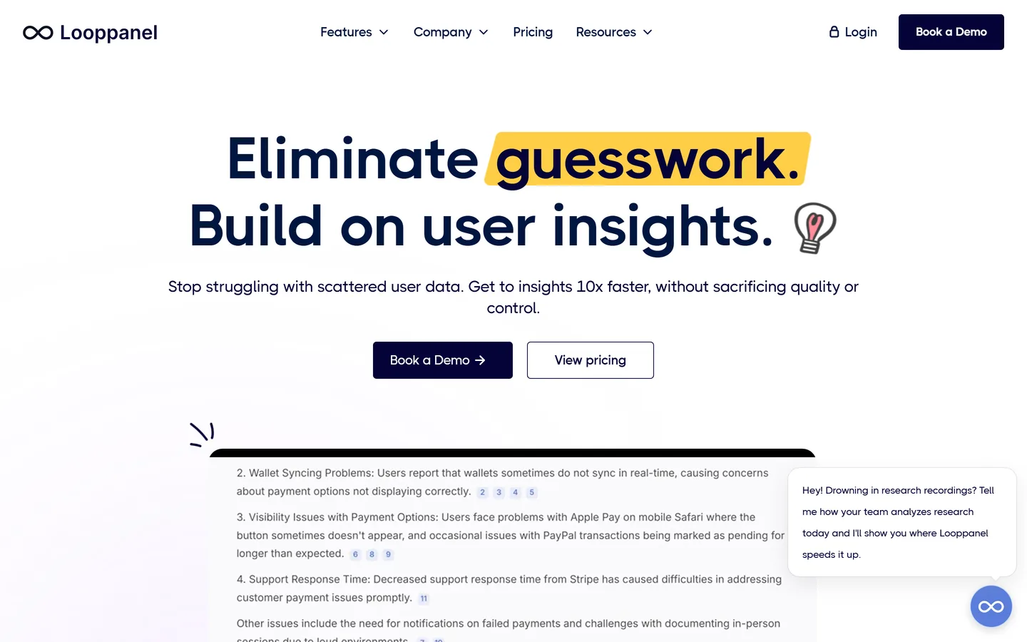 Looppanel homepage — AI analysis and lightweight repository for research calls