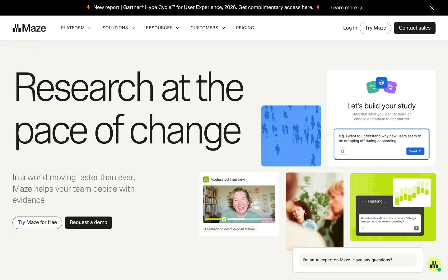 Maze homepage — rapid unmoderated usability testing and prototype validation