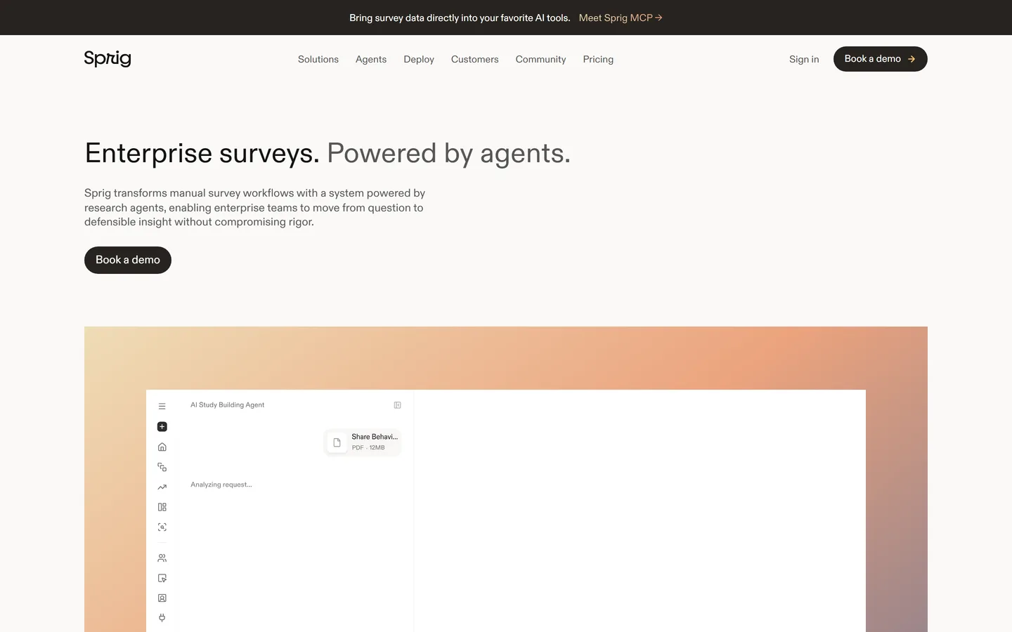 Sprig homepage — in-product micro-surveys, concept tests, and session replays