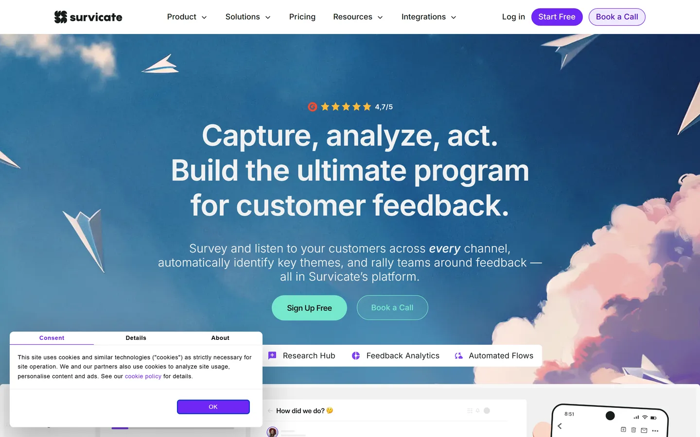 Survicate homepage — multi-channel customer surveys, NPS, and voice-of-customer feedback