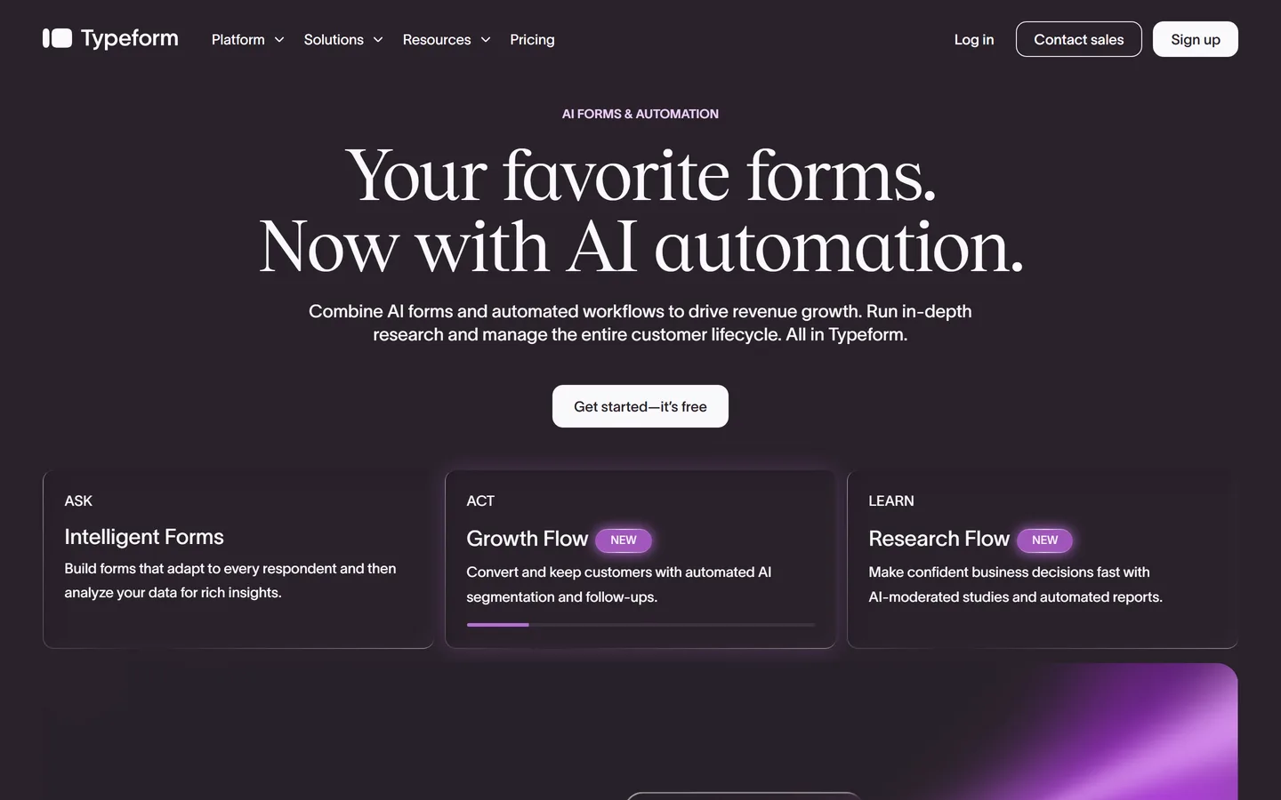 Typeform homepage — conversational forms and surveys with high completion rates