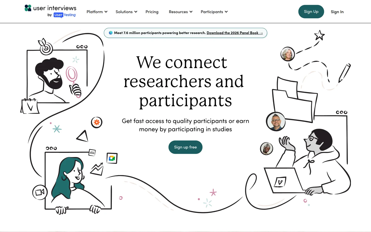User Interviews homepage — participant recruiting, screening, and scheduling for customer research