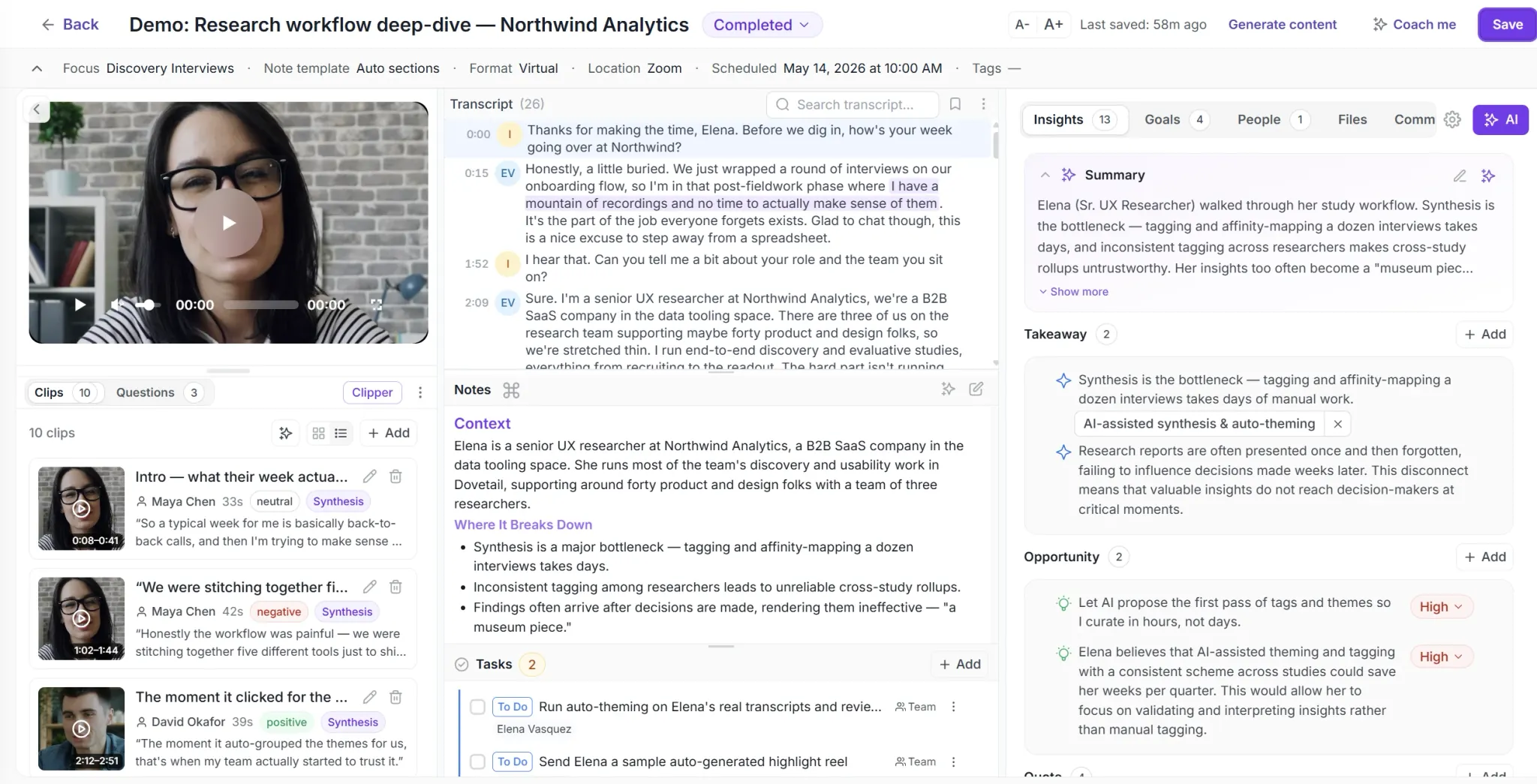 Intervool interview library — video, transcript, notes, and questions in one view