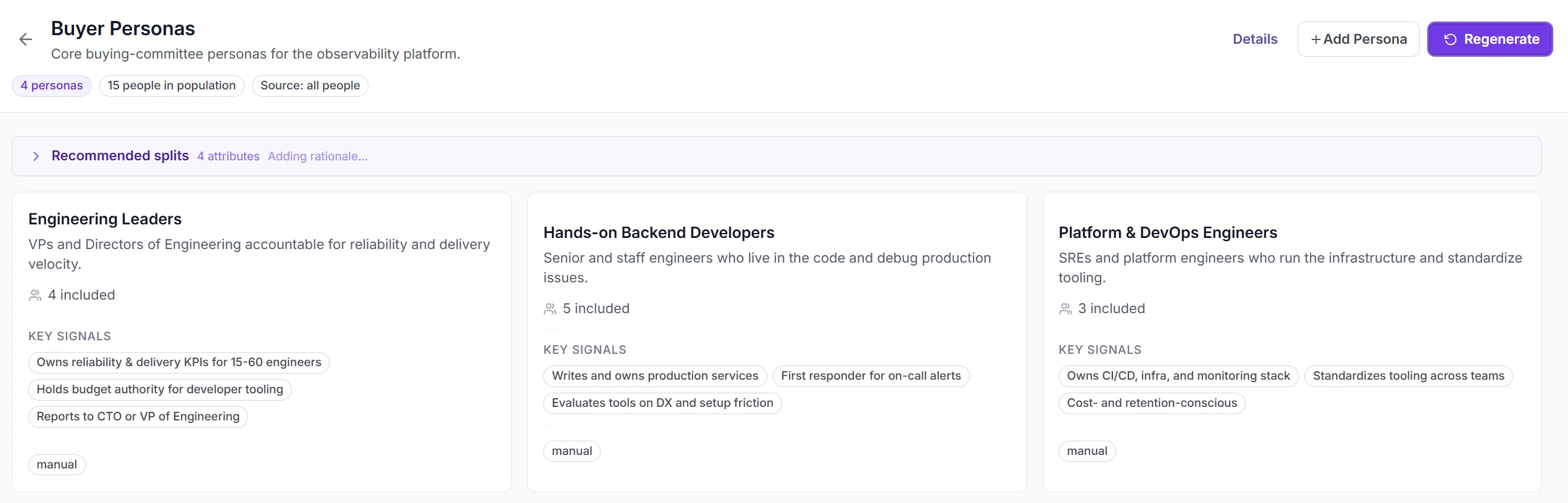 Intervool persona list built automatically from customer interview data